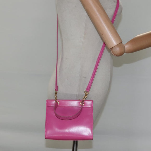 CELINE Hand Bag Leather 2way Gold Pink Auth KD168