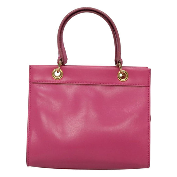 CELINE Hand Bag Leather 2way Gold Pink Auth KD168