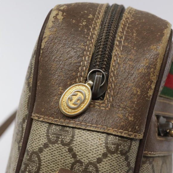 GUCCI GG Supreme Web Sherry Line Bag PVC Beige Gold 001 56 6472 4023 Auth KD170