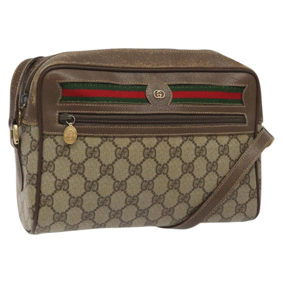 GUCCI GG Supreme Web Sherry Line Bag PVC Beige Gold 001 56 6472 4023 Auth KD170
