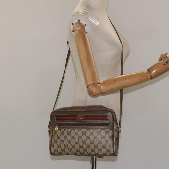 GUCCI GG Supreme Web Sherry Line Bag PVC Beige Gold 001 56 6472 4023 Auth KD170