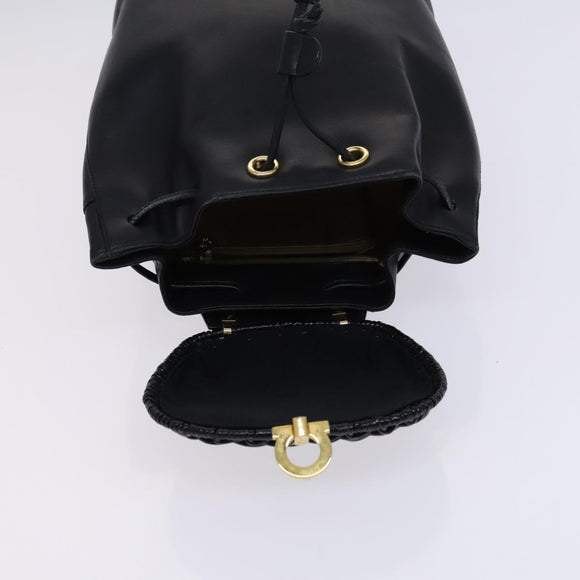 Salvatore Ferragamo Backpack Leather Black Gold Auth KD177