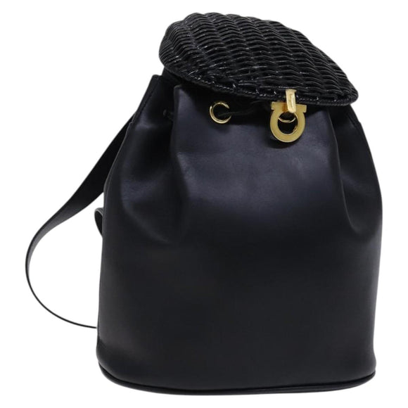 Salvatore Ferragamo Backpack Leather Black Gold Auth KD177