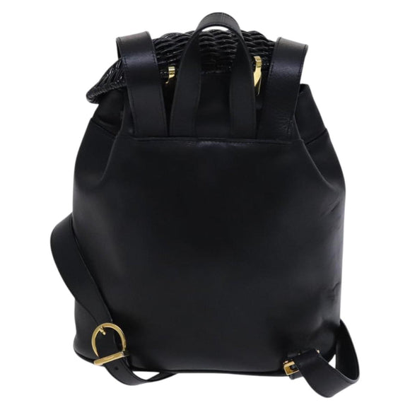 Salvatore Ferragamo Backpack Leather Black Gold Auth KD177
