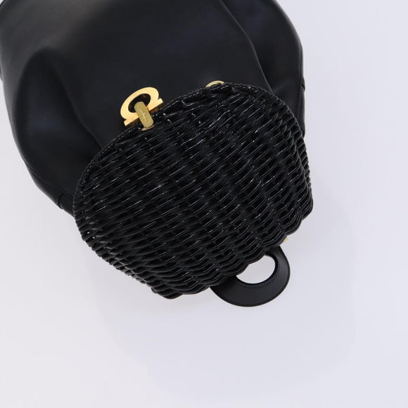 Salvatore Ferragamo Backpack Leather Black Gold Auth KD177
