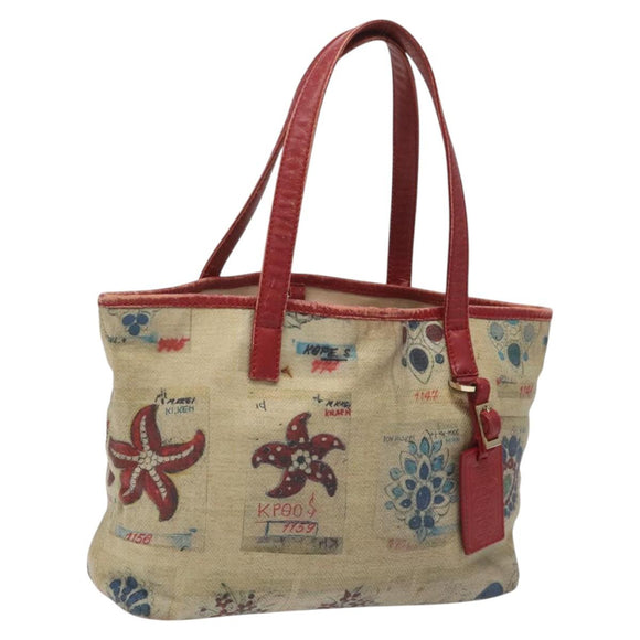 BVLGARI Tote Bag Coated Canvas Beige Auth KD184