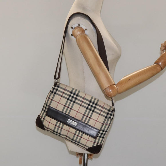 BURBERRY Nova Check Shoulder Bag Canvas Beige Auth KD198