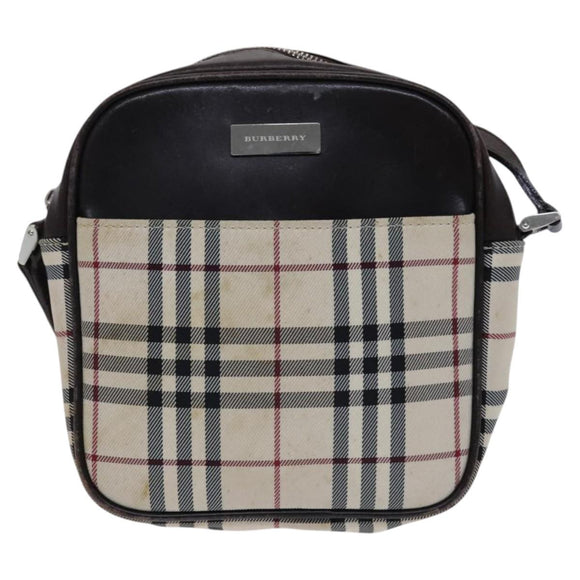 BURBERRY Nova Check Shoulder Bag Canvas Beige Auth KD202