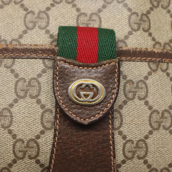 GUCCI GG Supreme Web Sherry Line Shoulder Bag PVC Beige Gold Auth KD211