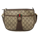GUCCI GG Supreme Web Sherry Line Shoulder Bag PVC Beige Gold Auth KD211-2