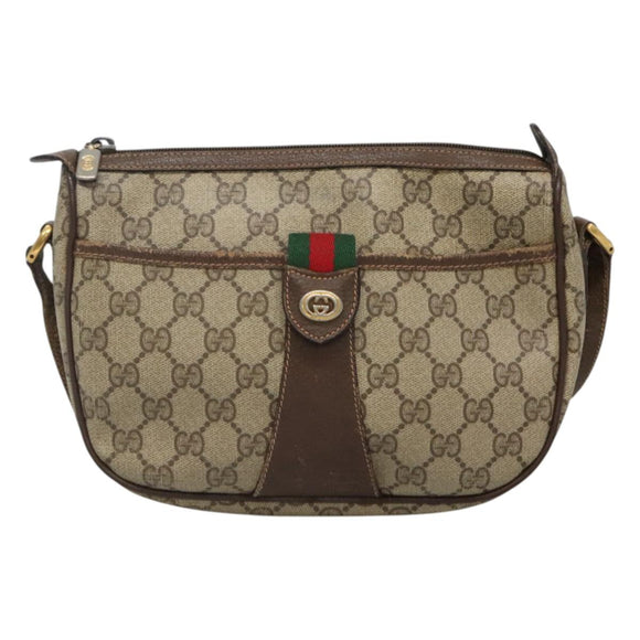 GUCCI GG Supreme Web Sherry Line Shoulder Bag PVC Beige Gold Auth KD211