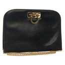 Salvatore Ferragamo Gancini Chain Shoulder Bag Leather Navy Gold Auth KD216-1