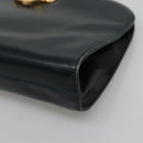 Salvatore Ferragamo Gancini Chain Shoulder Bag Leather Navy Gold Auth KD216-9