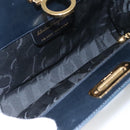 Salvatore Ferragamo Gancini Chain Shoulder Bag Leather Navy Gold Auth KD216-11