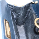 Salvatore Ferragamo Gancini Chain Shoulder Bag Leather Navy Gold Auth KD216-18