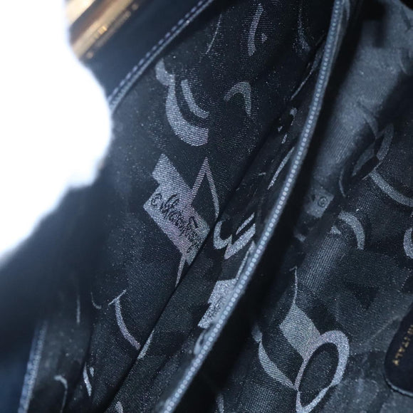 Salvatore Ferragamo Gancini Chain Shoulder Bag Leather Navy Gold Auth KD216