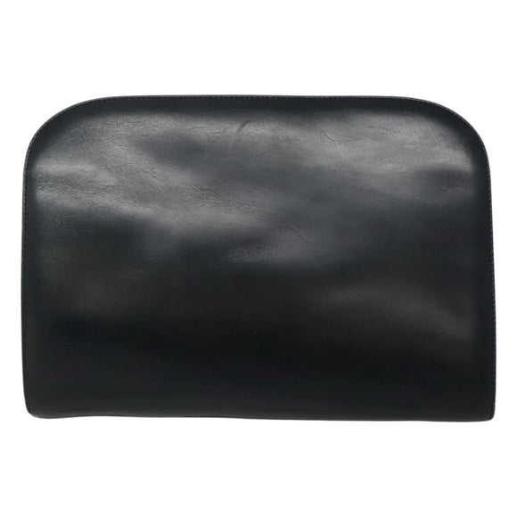 Salvatore Ferragamo Gancini Chain Shoulder Bag Leather Navy Gold Auth KD216