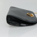 Salvatore Ferragamo Gancini Chain Shoulder Bag Leather Navy Gold Auth KD216-3