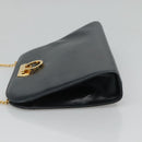 Salvatore Ferragamo Gancini Chain Shoulder Bag Leather Navy Gold Auth KD216-4