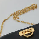 Salvatore Ferragamo Gancini Chain Shoulder Bag Leather Navy Gold Auth KD216-8