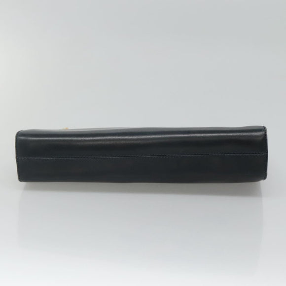 Salvatore Ferragamo Gancini Chain Shoulder Bag Leather Navy Gold Auth KD216