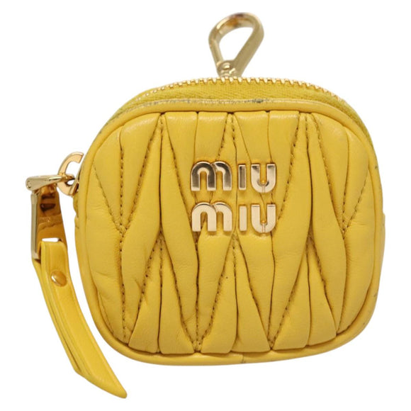 Miu Miu Matelasse Airpots Case Lamb Skin Yellow Gold Auth KD242