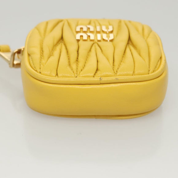 Miu Miu Matelasse Airpots Case Lamb Skin Yellow Gold Auth KD242