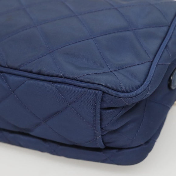 PRADA Quilted Shoulder Bag Nylon Blue Silver Auth KD263