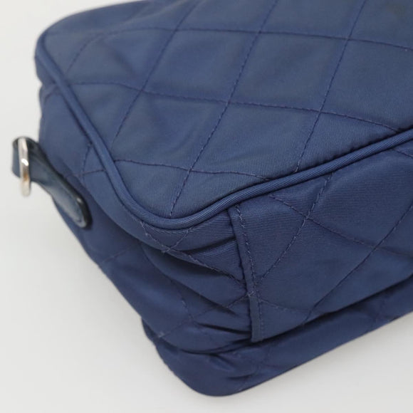 PRADA Quilted Shoulder Bag Nylon Blue Silver Auth KD263