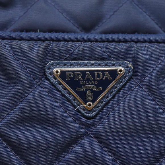 PRADA Quilted Shoulder Bag Nylon Blue Silver Auth KD263