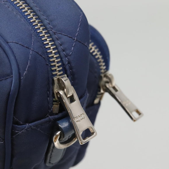 PRADA Quilted Shoulder Bag Nylon Blue Silver Auth KD263