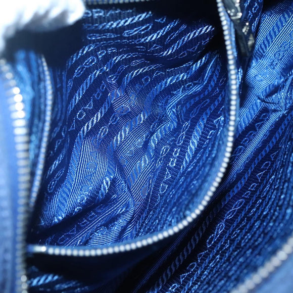 PRADA Quilted Shoulder Bag Nylon Blue Silver Auth KD263