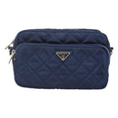 PRADA Quilted Shoulder Bag Nylon Blue Silver Auth KD263-13