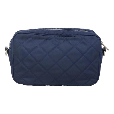 PRADA Quilted Shoulder Bag Nylon Blue Silver Auth KD263 - 0