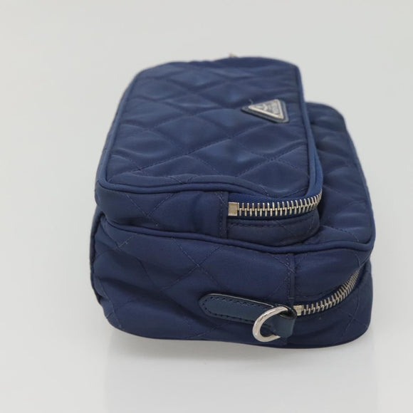 PRADA Quilted Shoulder Bag Nylon Blue Silver Auth KD263