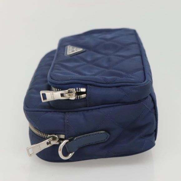 PRADA Quilted Shoulder Bag Nylon Blue Silver Auth KD263