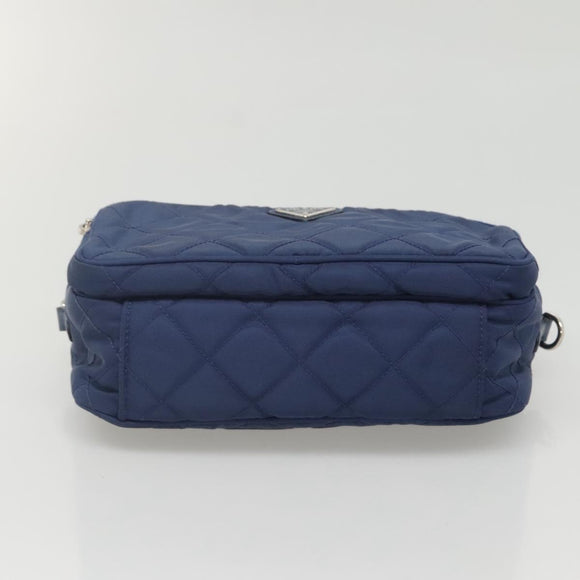 PRADA Quilted Shoulder Bag Nylon Blue Silver Auth KD263