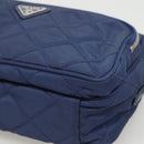 PRADA Quilted Shoulder Bag Nylon Blue Silver Auth KD263-7