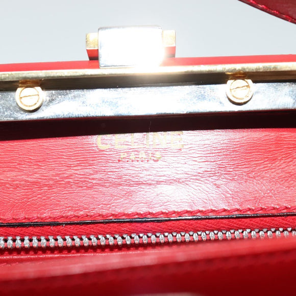 CELINE Shoulder Bag Leather Red Gold Auth KD268