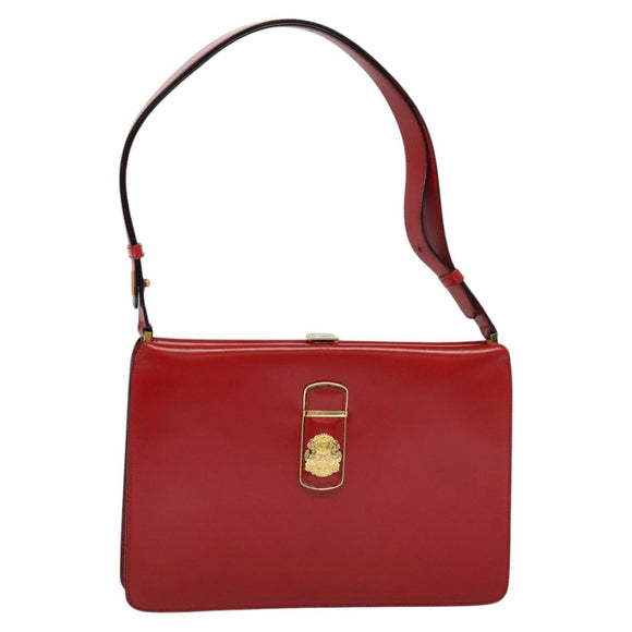 CELINE Shoulder Bag Leather Red Gold Auth KD268
