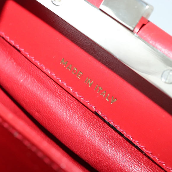 CELINE Shoulder Bag Leather Red Gold Auth KD268