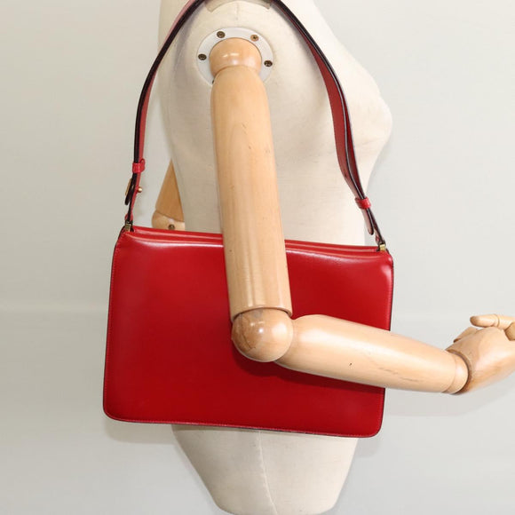 CELINE Shoulder Bag Leather Red Gold Auth KD268