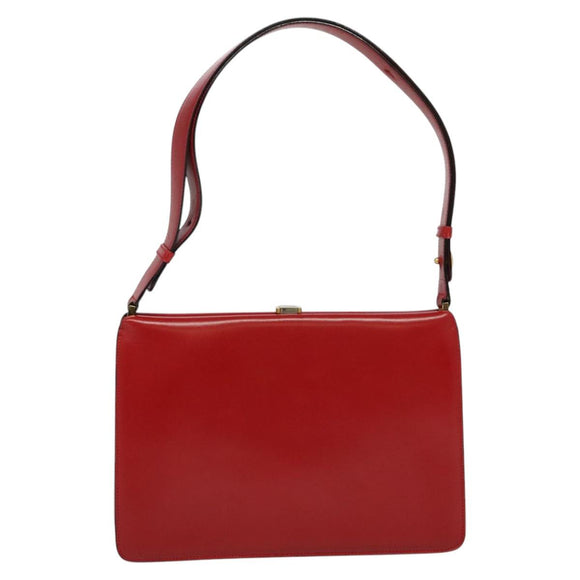 CELINE Shoulder Bag Leather Red Gold Auth KD268