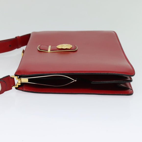 CELINE Shoulder Bag Leather Red Gold Auth KD268