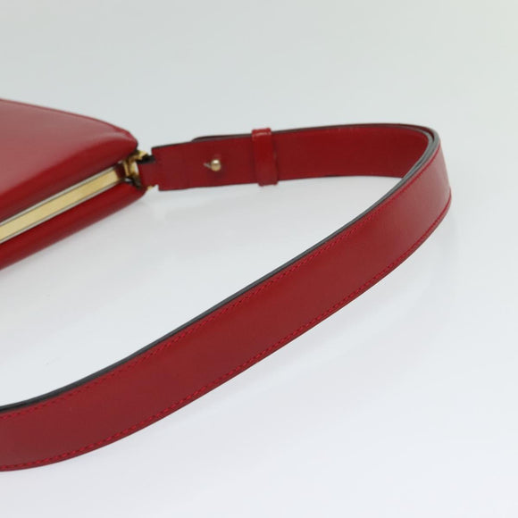 CELINE Shoulder Bag Leather Red Gold Auth KD268