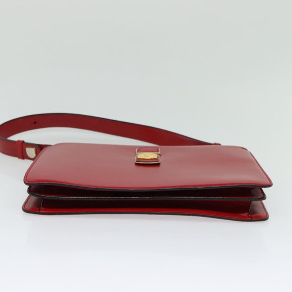 CELINE Shoulder Bag Leather Red Gold Auth KD268