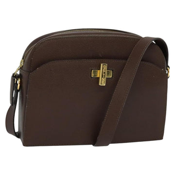 CELINE Shoulder Bag Leather Brown Gold Auth KD269