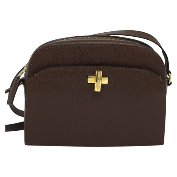 CELINE Shoulder Bag Leather Brown Gold Auth KD269