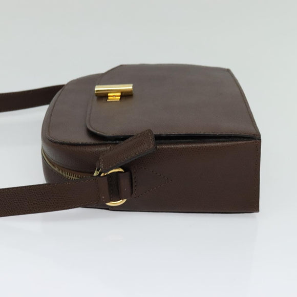 CELINE Shoulder Bag Leather Brown Gold Auth KD269