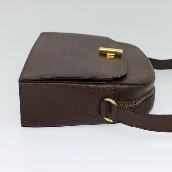 CELINE Shoulder Bag Leather Brown Gold Auth KD269